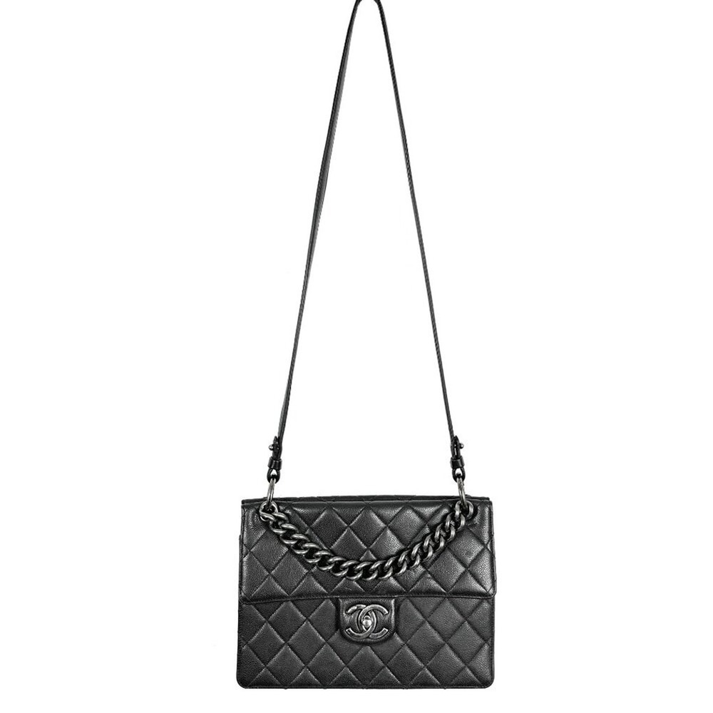 Chanel Black Caviar Leather Flap Bag Silver Chain Shoulder - Picture 2 of 12